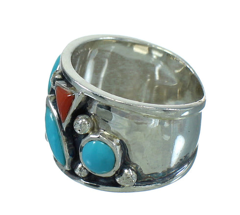 Coral Turquoise Southwestern Jewelry Silver Ring Size 4-3/4 AX82253
